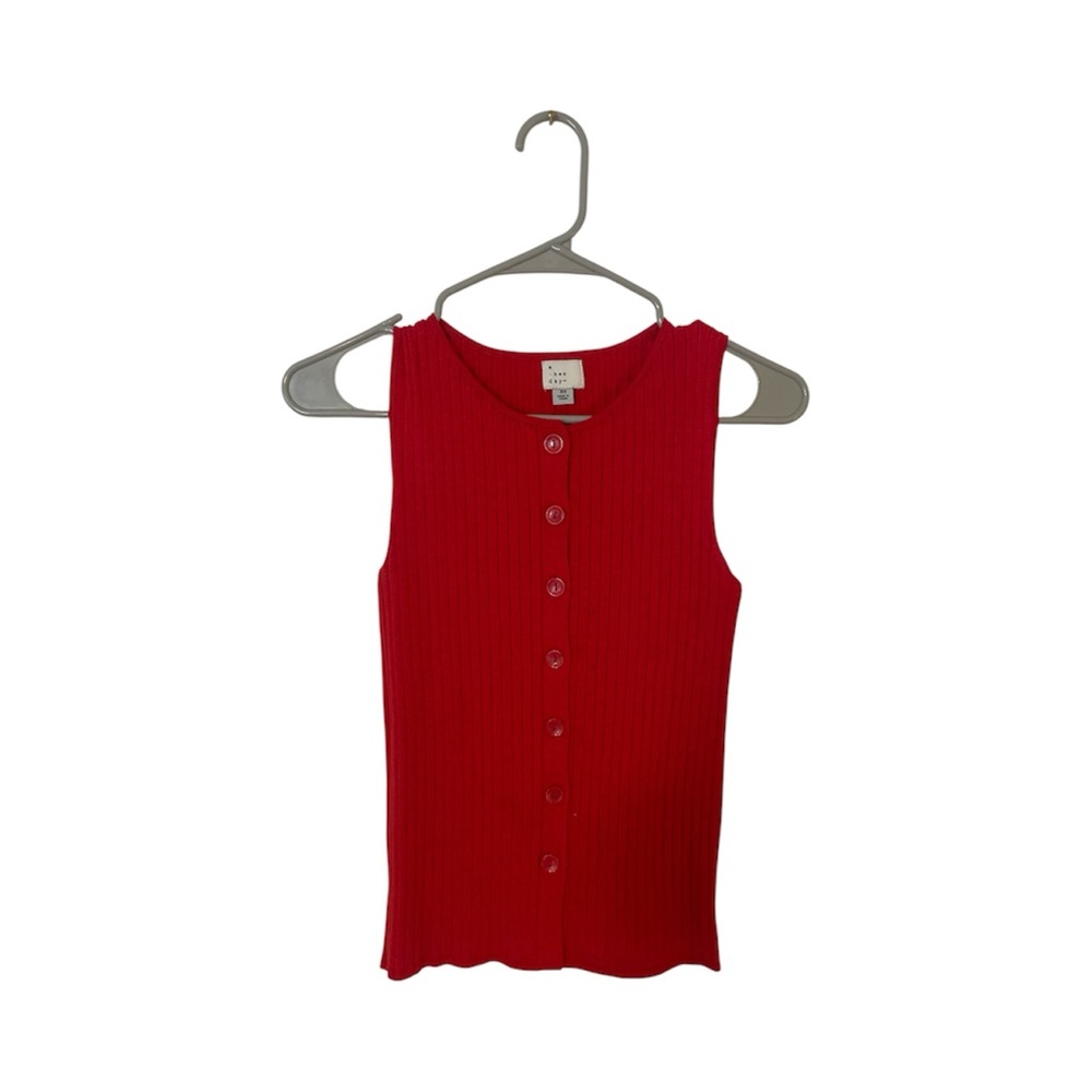 Red Button-Front Tank Top